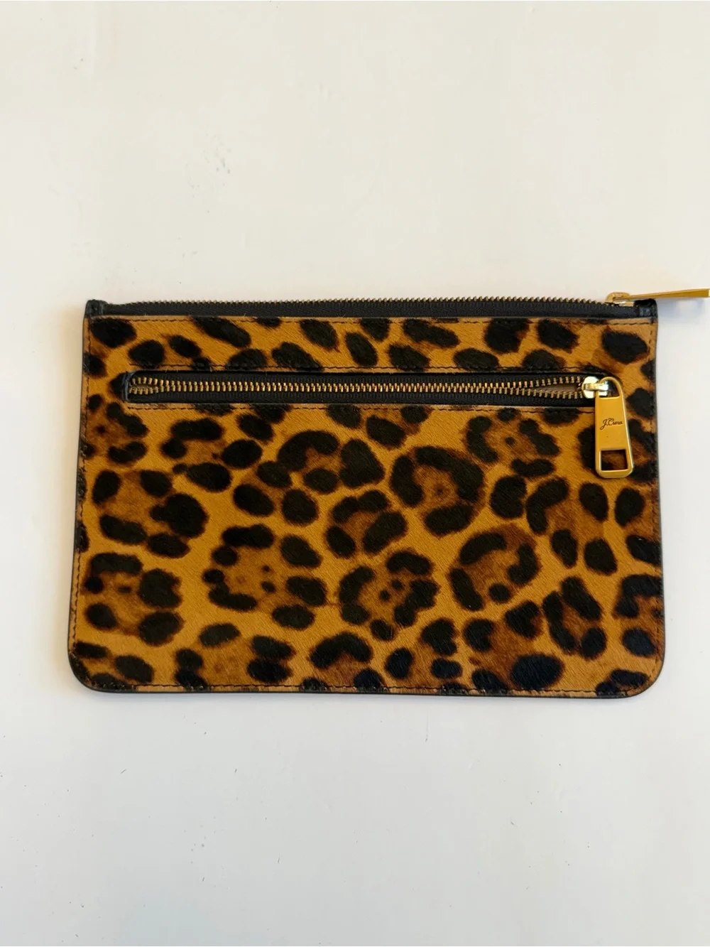 J. Crew calf hair animal print zippered clurch